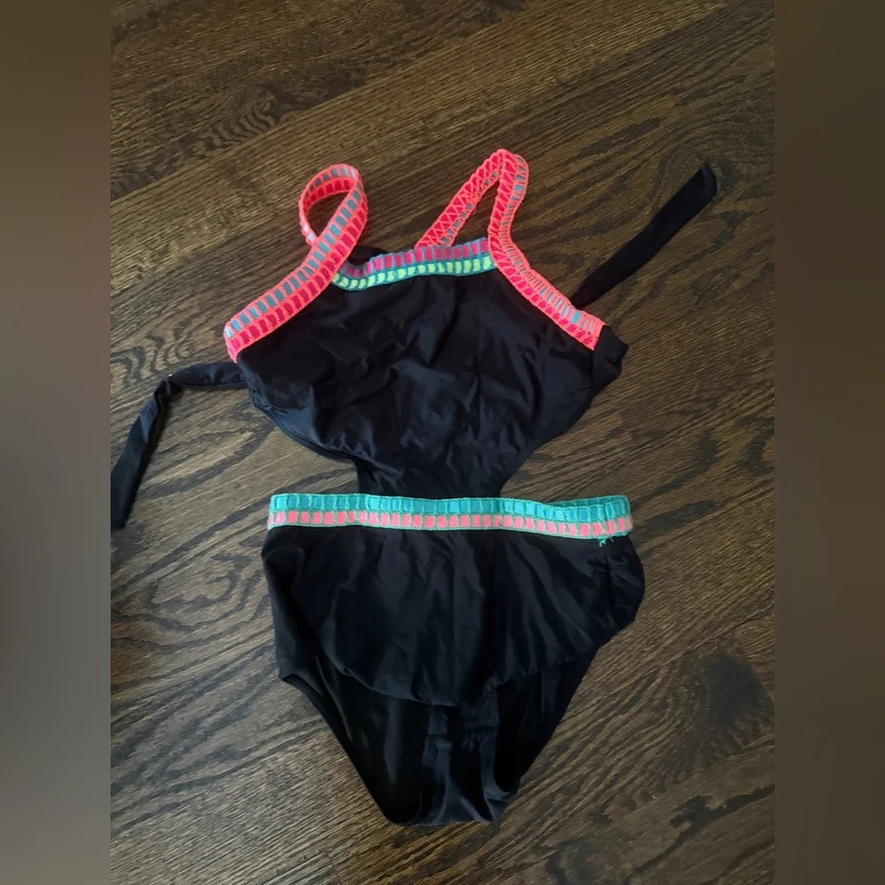 Beach Lingo Big Girls X-Back Crosses Embroidered Binding Two-Piece Swimwear